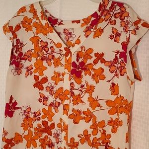 Ladies Tunic Orange and Pink Floral Print Med